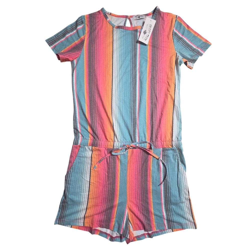 Crazy Train Womens Siesta Serape Stripe Romper Short Sleeve XL Boho Festival NWT